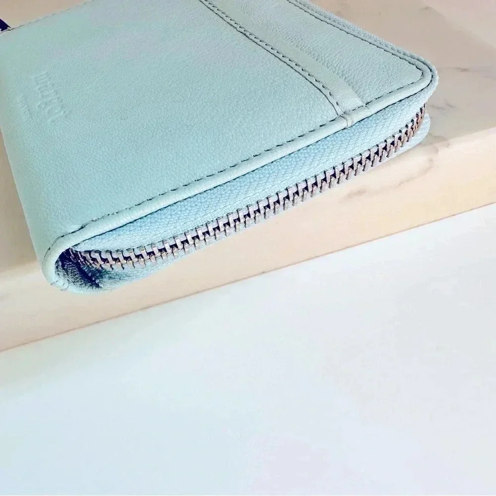 Margot New York Dana Pale Blue Leather Small Zip Around Wallet
